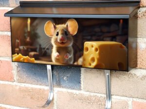 Cute Mouse Standing By Eating Delicious Cheese Townhouse Mailbox Cover