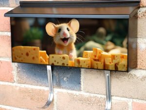 Cute Mouse Standing Eating Delicious Cheese Townhouse Mailbox Cover