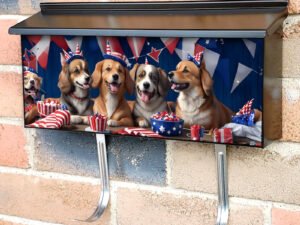 Dogs Having Fourth Of July Party Usa Townhouse Mailbox Cover