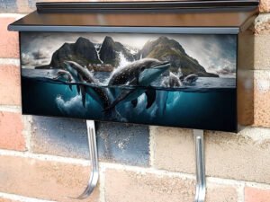 Two Dolphins Jumping On The Water Townhouse Mailbox Cover