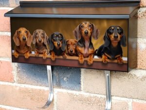 Funny Dachshunds Sitting On Fence Townhouse Mailbox Cover