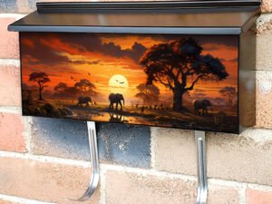 Savannah Sunset Elephants Townhouse Mailbox Cover