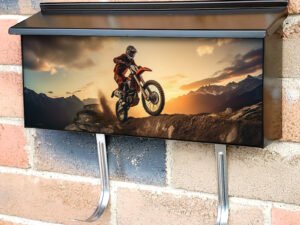 Cross Motorcycle Rider Jumping On A Rock Townhouse Mailbox Cover