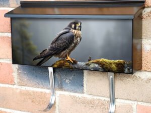 Peregrine Falcon Standing On A Fallen Tree Branch Townhouse Mailbox Cover
