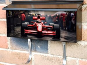 Red Formula Car On A Street Townhouse Mailbox Cover