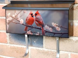 Romantic Coupling Of Cardinal Birds On A Branch Townhouse Mailbox Cover