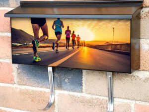 Start Up Of Runner Group Running On Sunrise On Road Townhouse Mailbox Cover