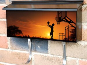 Teen Male Playing Basketball At Sunset Townhouse Mailbox Cover