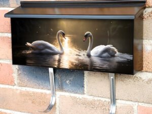 Two White Swans In Romantic Love On The Lake Townhouse Mailbox Cover