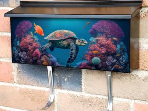 Underwater Scenery With Turtle Swim With Various Little Fish Townhouse Mailbox Cover