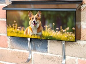 Welsh Corgi Dog On Grass Townhouse Mailbox Cover