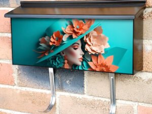 Woman With A Hat And Paper Flowers Illustration Townhouse Mailbox Cover