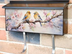 Romantic Bird Couple Sitting On Tree Branch Townhouse Mailbox Cover