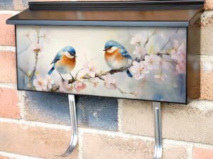 Romantic Bird Couple Sitting On Tree Branch 7 Townhouse Mailbox Cover