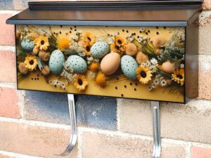 Colorful Easter Eggs Are Scattered Townhouse Mailbox Cover