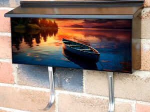 Colorful Sunset Boat On The Water Surface Townhouse Mailbox Cover