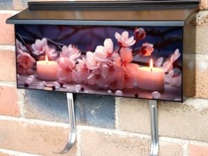 Two Candles On A Wooden Table With Flower Petals Townhouse Mailbox Cover