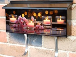 Four Candles On A Wooden Table With Flower Petals Townhouse Mailbox Cover