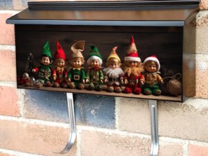 Christmas Elves With Wooden Wall Townhouse Mailbox Cover
