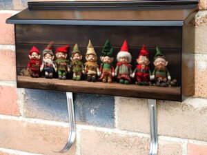 Christmas Elves With Wooden Shelf Townhouse Mailbox Cover