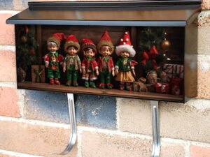 Christmas Elves With Wooden Wall 2 Townhouse Mailbox Cover