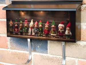 Christmas Elves With Wooden Wall 3 Townhouse Mailbox Cover