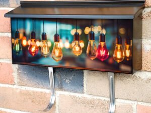 Decorative Antique Light Bulbs In A Row With Bokeh Townhouse Mailbox Cover