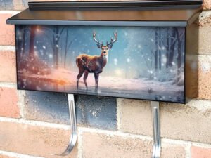 Deer In A Winter Snowy Forest Lake Christmas Scene Townhouse Mailbox Cover