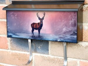 Deer In A Winter Snowy Forest Christmas Scene Townhouse Mailbox Cover