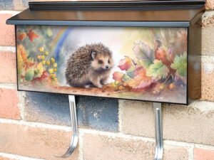 Colorful Hedgehog Drawing With Leaves Townhouse Mailbox Cover