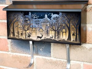 Fairy Tale Paper Cut Christmas Winter Scene Townhouse Mailbox Cover