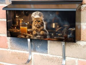 Funny Cat Prepares Food In The Kitchen Townhouse Mailbox Cover