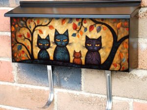 Happy Whimsical Cats Family Portrait Townhouse Mailbox Cover