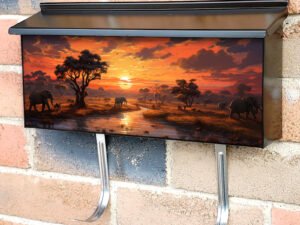 Sunset Savannah Elephants 2 Townhouse Mailbox Cover