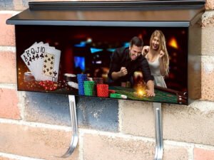 Man And Woman Happy About Win In A Casino Townhouse Mailbox Cover