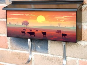 Panorama Of Grazing Cows In A Meadow Townhouse Mailbox Cover