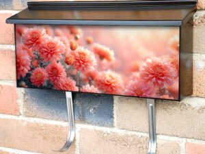 Pink Chrysanthemum Flowers On Sunny Scene Townhouse Mailbox Cover