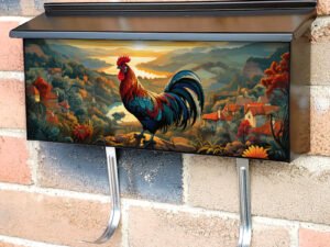 Rooster On The Hill A Colorful Scene Townhouse Mailbox Cover
