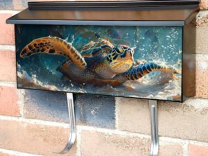 Underwater View Of A Swimming Turtle Townhouse Mailbox Cover
