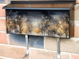 Twinkling Fairy Lights In Snowy Forest Scene Townhouse Mailbox Cover