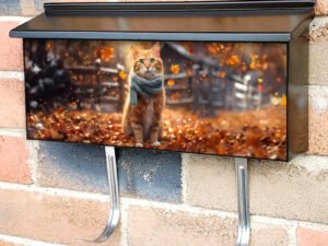 Farmhouse Kitten and Falling Leaves Townhouse Mailbox Cover