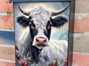Pretty Christmas Cow Colonial Mailbox Cover