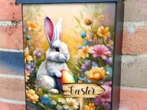 Easter Bunny with a Sign and Egg Colonial Mailbox Cover