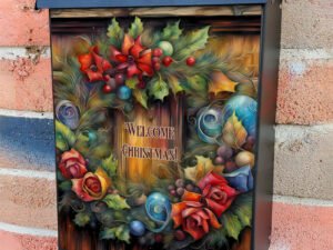 Colorful Christmas Wreath Colonial Mailbox Cover