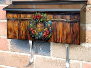 Colorful Christmas Wreath Townhouse Mailbox Cover