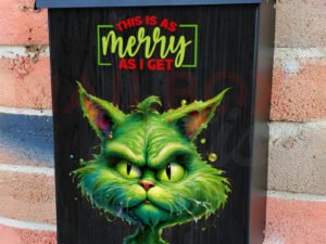 Grumpy Christmas Grinch Cat Colonial Mailbox Cover
