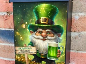 St. Patrick Gnome with a Sign Colonial Mailbox Cover
