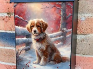 Winter Puppy on a Snowy Road Colonial Mailbox Cover