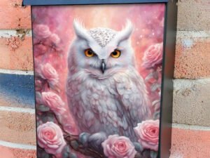 White Owl and Roses Colonial Mailbox Cover