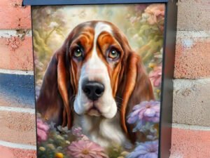Cute Basset Hound in the Garden Colonial Mailbox Cover